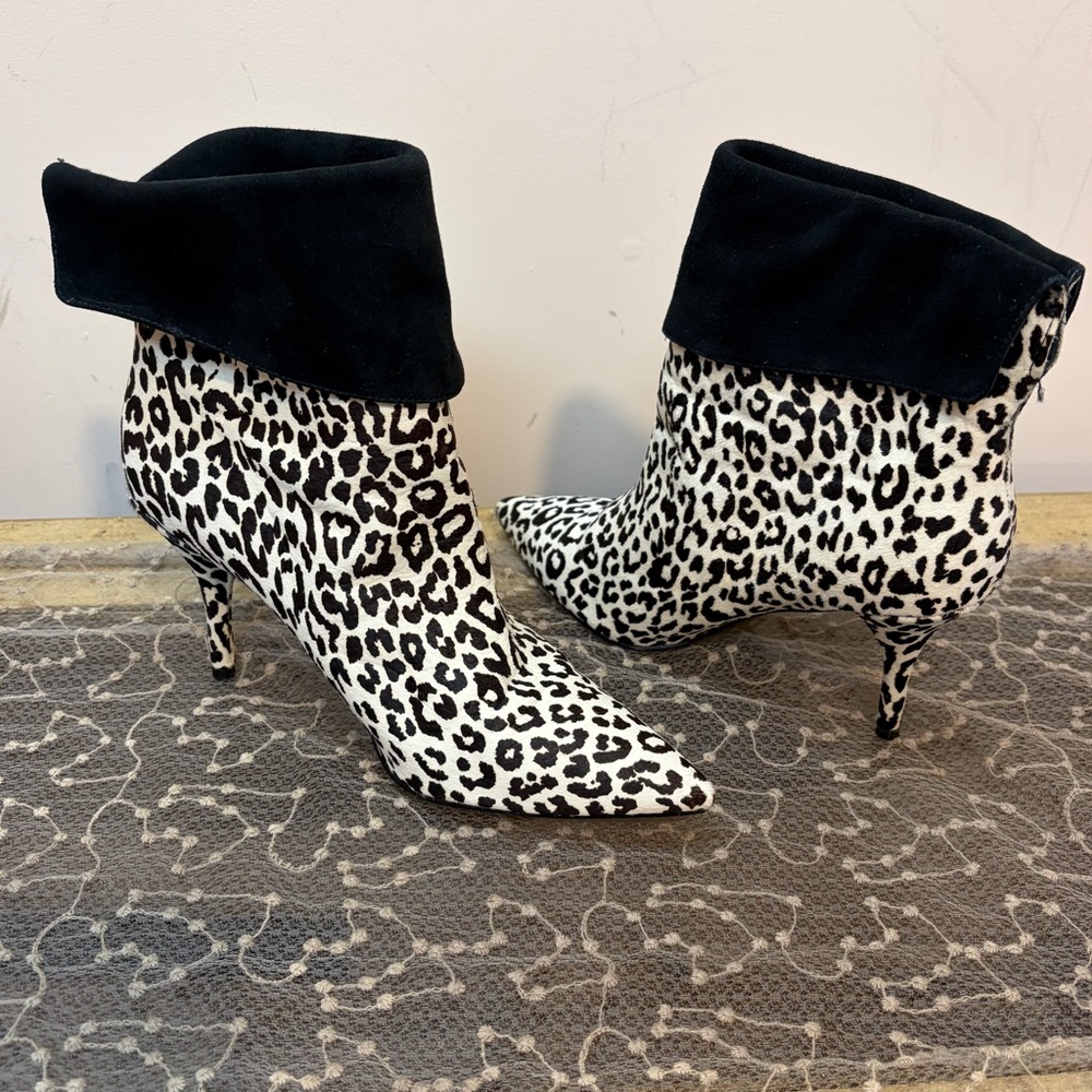 Marc Fisher Leopard Print Ankle Booties with Black Cuff